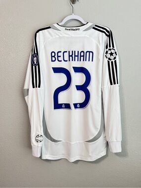 Vintage Real Madrid 2006/2007 Beckham UCL home white long sleeve soccer jersey